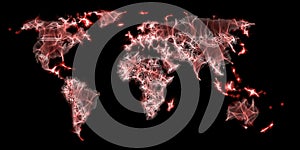 Illustration of a glowing world map using kirlian aura photography