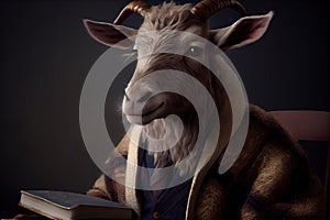 goat dressed in a professors tweed jacket photo