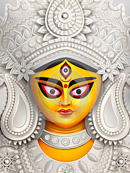 Goddess Durga Face in Happy Durga Puja Subh Navratri background