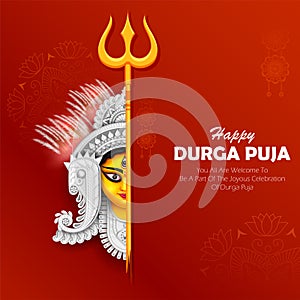 Goddess Durga Face in Happy Durga Puja Subh Navratri Indian religious header banner background