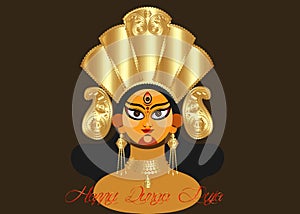 Illustration of Goddess Durga Face in Happy Durga Puja Subh Navratri Indian religious header banner background. Vector isolated