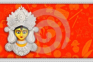 Goddess Durga Face in Happy Durga Puja Subh Navratri background