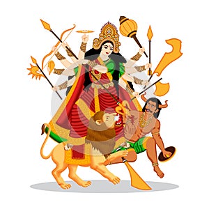 Illustration of goddess durga in happy durga puja and shubh navratri, maa durga kill mahishasura