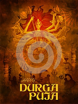 Goddess Durga Face in Happy Durga Puja Subh Navratri Indian religious header banner background