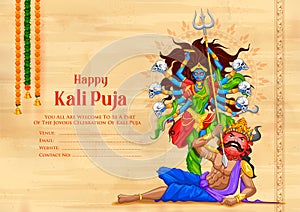 Goddess Kali Maa on Diwali Kali Pooja background killing Corona monster of India festival photo