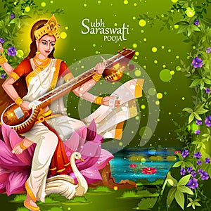 Illustration of Goddess Saraswati for Vasant Panchami Puja of India