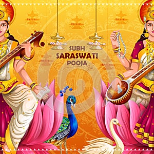Illustration of Goddess Saraswati for Vasant Panchami Puja of India