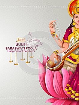 Illustration of Goddess Saraswati for Vasant Panchami Puja of India