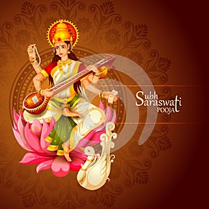 Illustration of Goddess Saraswati for Vasant Panchami Puja of India