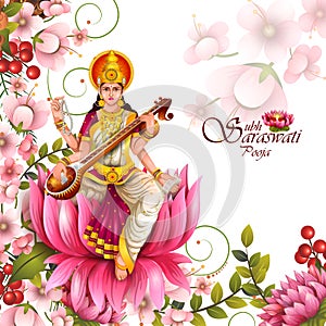 Illustration of Goddess Saraswati for Vasant Panchami Puja of India