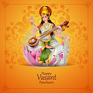 Illustration of Goddess Saraswati for Vasant Panchami Puja of India