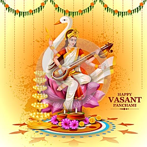 Illustration of Goddess Saraswati for Vasant Panchami Puja of India photo