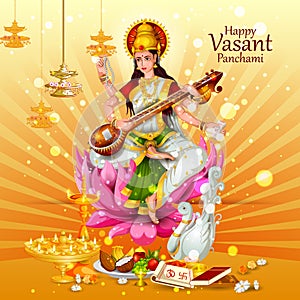 Illustration of Goddess Saraswati for Vasant Panchami Puja of India photo