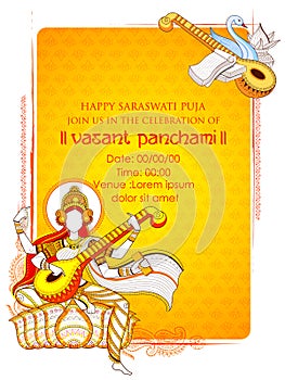 Goddess of Wisdom Saraswati for Vasant Panchami India festival background photo