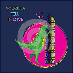 Illustration of Godzilla fell in love photo