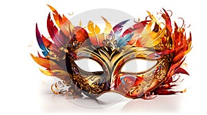 Illustration of a gold half face carnival mask festival high detail beautiful isolated on white background for concept and