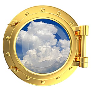 Illustration of a gold ship porthole