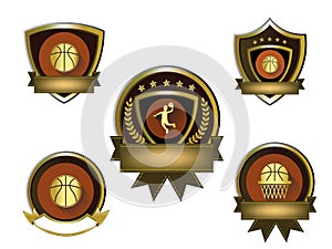 Illustration of golden basketball logo set