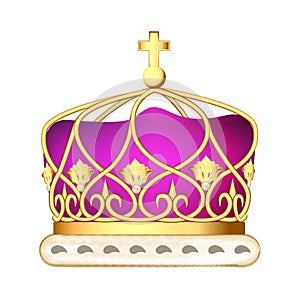 golden imperial crown with pearls on a white b