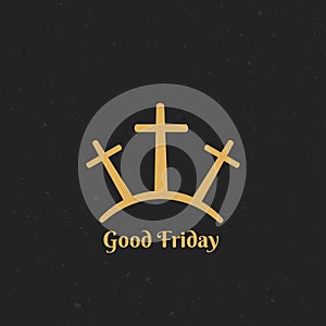 illustration of Good Friday banner, Three crosses icon. Christian faith crucifixion of Christ.