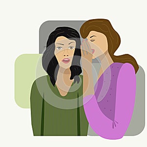 Illustration of gossiping women talks in a whisper,tittle-tattle,buzz. Conspiracy,intrigue