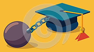 An illustration of a graduation cap tied to a ball and chain symbolizing how student debt can inhibit future photo