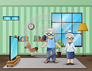 Illustration of grandparent standing in the living room