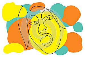 Illustration graphic of abstract art one line continuous vector shock face human.