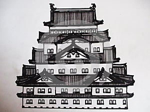 Illustration of a graphic drawing of a Japanese temple