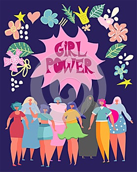 illustration graphic group of women, girls, power, strong, strength