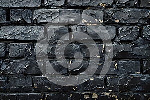Graphic presenting black brick wall background, texture of old black painted bricks for interior design or wallpaper decorati