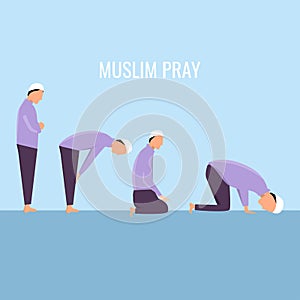 Illustration graphic vector of Muslim Prayer position, vector of salat position, moslem man vector, Islamic man praying Muslim Pra