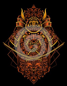 Illustration vector samurai head ornament