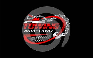 Illustration vector graphic of towing truck service logo design suitable for the automotive company photo