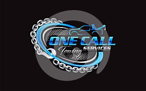 Illustration vector graphic of towing truck service logo design suitable for the automotive company photo