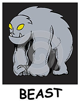 Illustration of gray fantasy beast with word beast under it