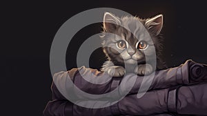 Illustrationen grau Kitty Katze hinlegen auf der stapel aus decken dunkel 