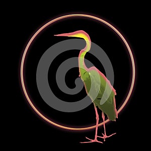 Illustration of a great blue heron in an Art Deco style with a circle