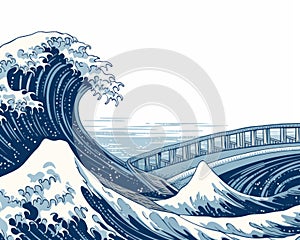 an illustration of the great wave off kanagawa bridge