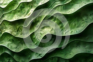Green background or wall with waves of texture, high quality, high resolution