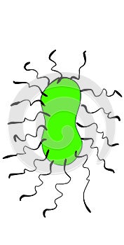 Illustration of Green Bacteria with Flagella Microscopic Microbe Image