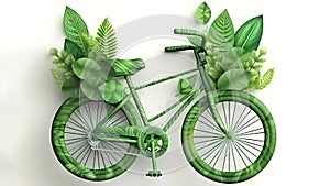 Illustration of the green bike in green leaves