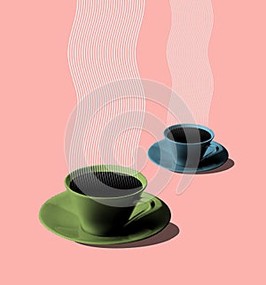 Illustration of green and blue coffee cups fifties style