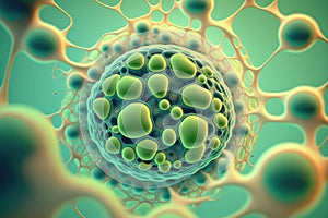 Illustration of a green human cell close up, 3d render