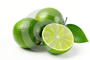 Illustration green juicy limes isolated on white background. Generative AI