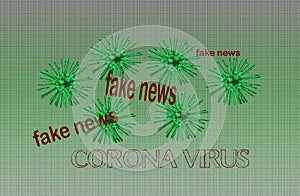 Illustration of green microbes with fake news and Coronavirus written below