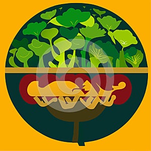 Illustration of a green planet with a hot dog on a plate Generative AI