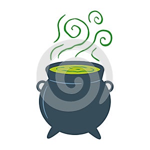 Illustration of a green potion in a cauldron.