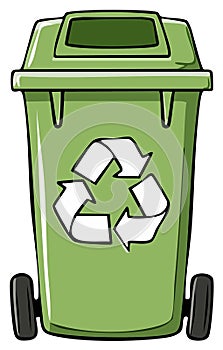 Illustration of a Green Recycling Bin with a Lid and Wheels