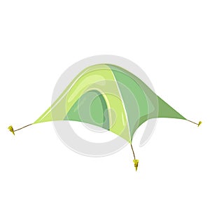 Illustration of green tourist tent isolated on white backdrop. Cartoon style outdoor travel equipment element. secure